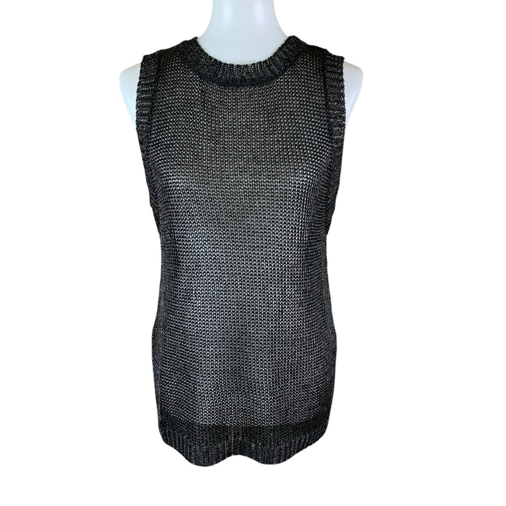 Endless Rose Sheer Mesh Knit Tunic Sleeveless Sweater Tank Black Medium